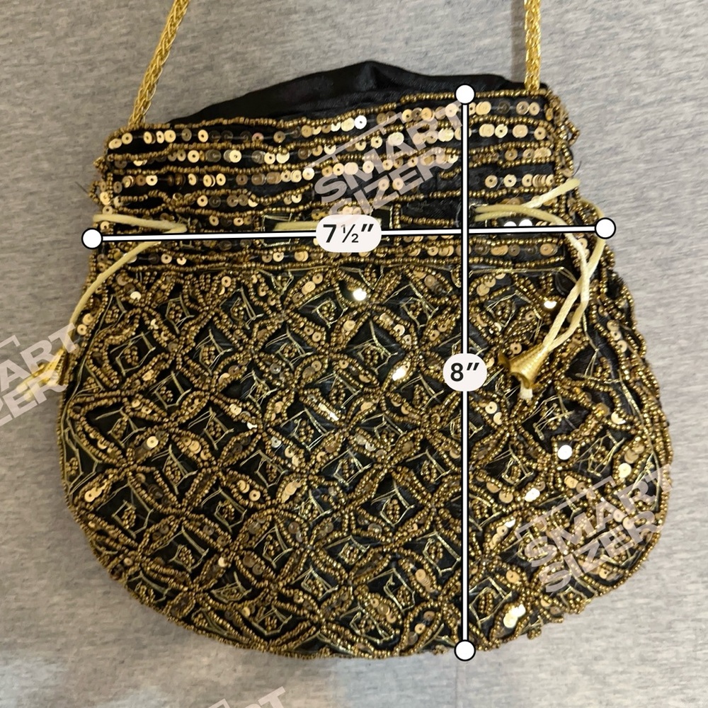 Vtg Gold Beaded Sequin Drawstring Pouch Bag Evening Wedding Potli Reticule Purse - Picture 6 of 6